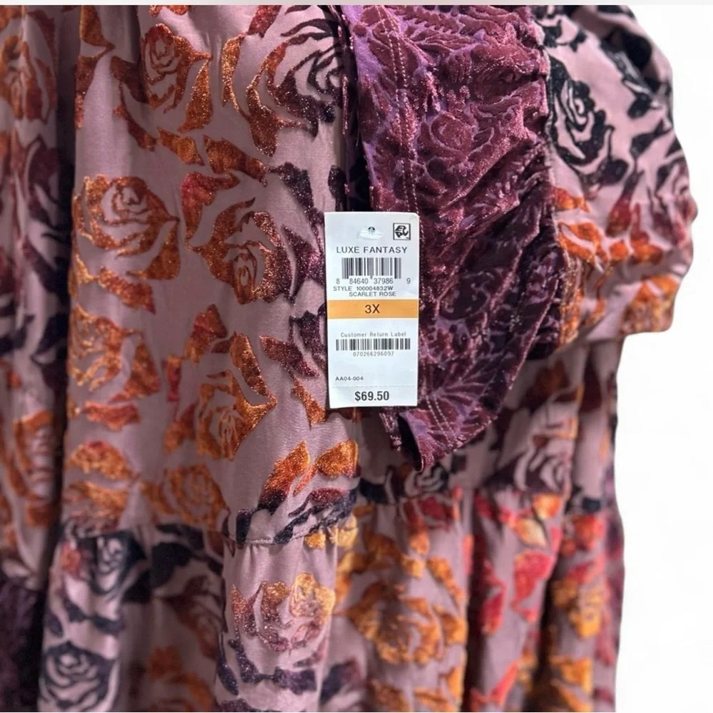 NWT Whimsical Floral Burnout Velvet Peasant Bell Sleeve Blouse Woman's 3XL - Picture 5 of 8